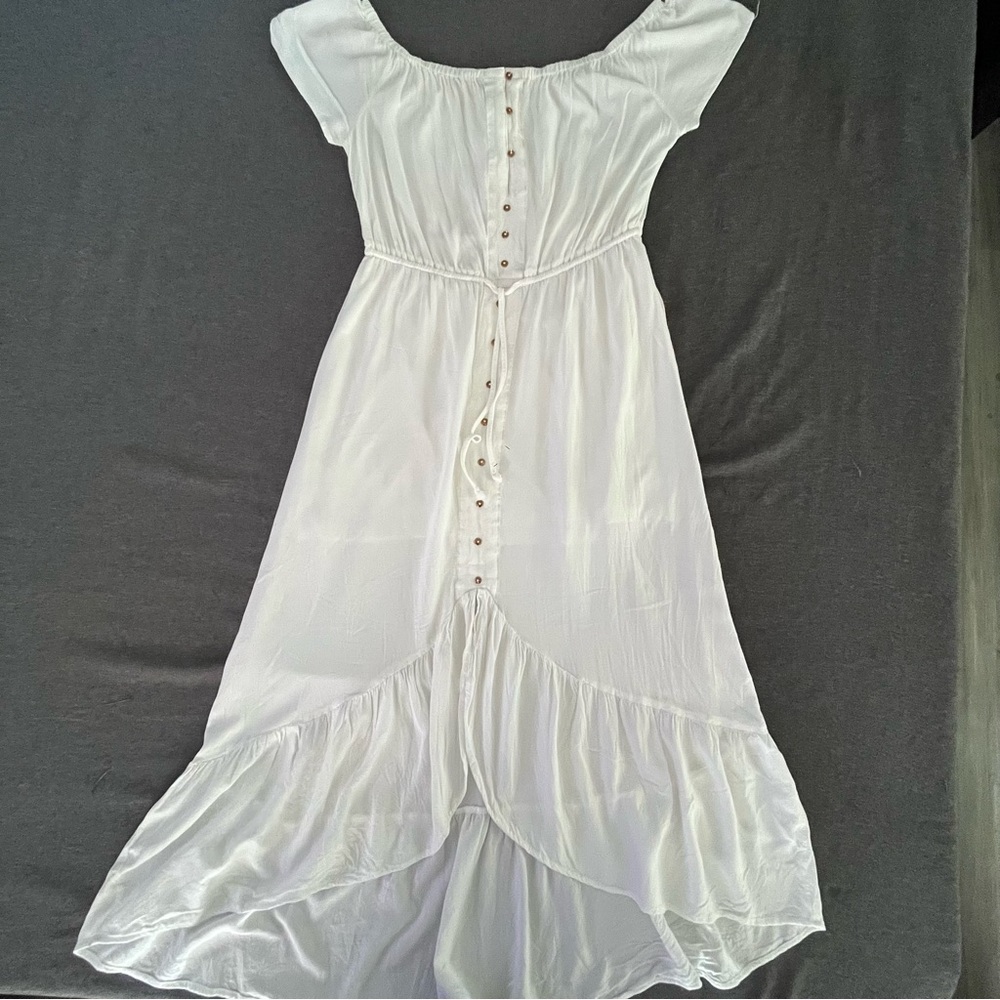 Indigo Rose Dress Hi Lo White Maxi Feminine Boho Peasant Cottagecore Woman’s M